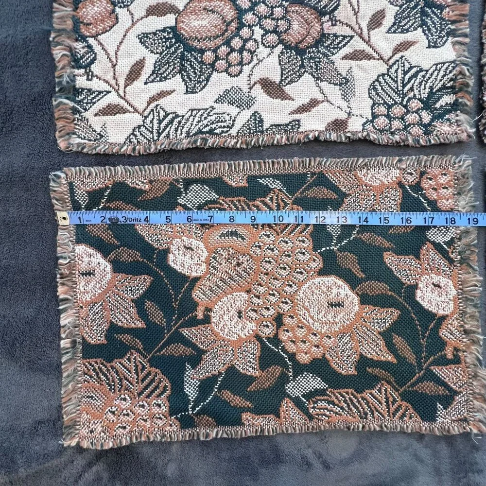 Set of 4 Vintage Tapestry Style Fabric Placemats with Fruit Fringe Edges 19